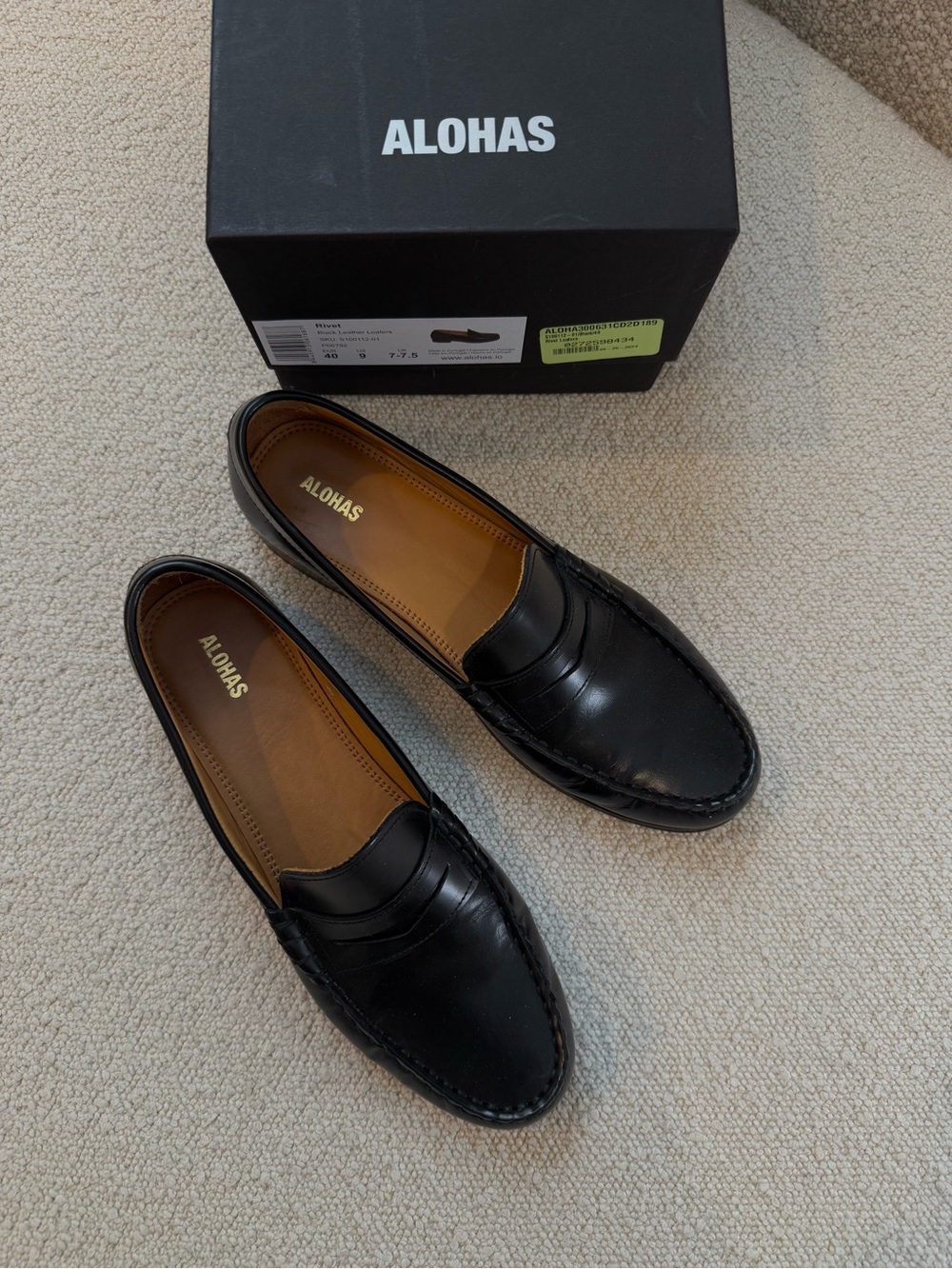 ALOHAS Black Leather Penny Loafers Size US 10